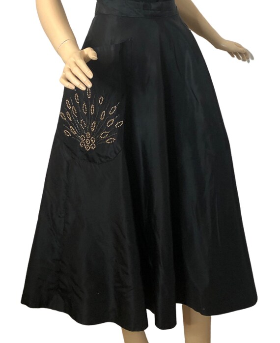 Vintage 1950s Evening Full Skirt Black Taffeta Hu… - image 8