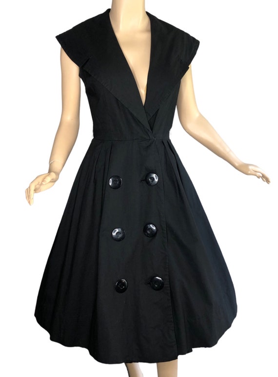 Vintage 50s Dress Black Cotton Platter Collar Big… - image 3