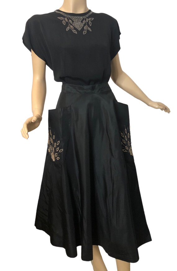 Vintage 1950s Evening Full Skirt Black Taffeta Hu… - image 5