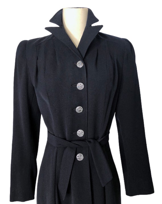 Vintage 1930s-1940s Deep Blue/Black Coat Fit & Fl… - image 8