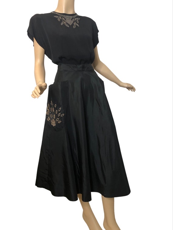 Vintage 1950s Evening Full Skirt Black Taffeta Hu… - image 4