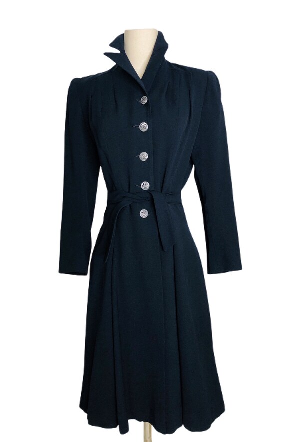 Vintage 1930s-1940s Deep Blue/Black Coat Fit & Fl… - image 4