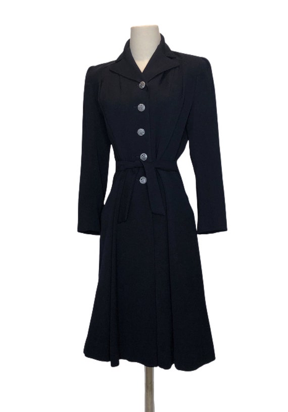 Vintage 1930s-1940s Deep Blue/Black Coat Fit & Fl… - image 3