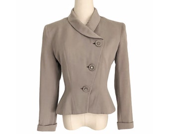 Vintage 40s Jacket Taupe Gabardine Asymmetrical with Peplum & Fab Buttons
