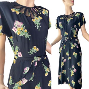Vintage 40s Rayon Novelty Print Dress Travel Theme~Passport, Custom, Visa