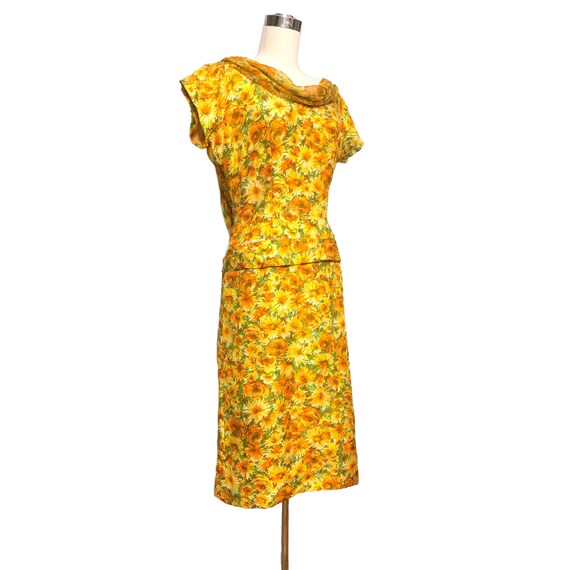 Vintage 50s Floral Silk Dupioni & Chiffon Dress M… - image 3