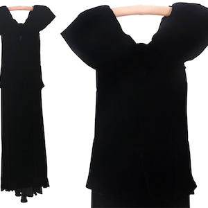 Vintage 40s Black Velvet Dress Floor Length Peplum Gown