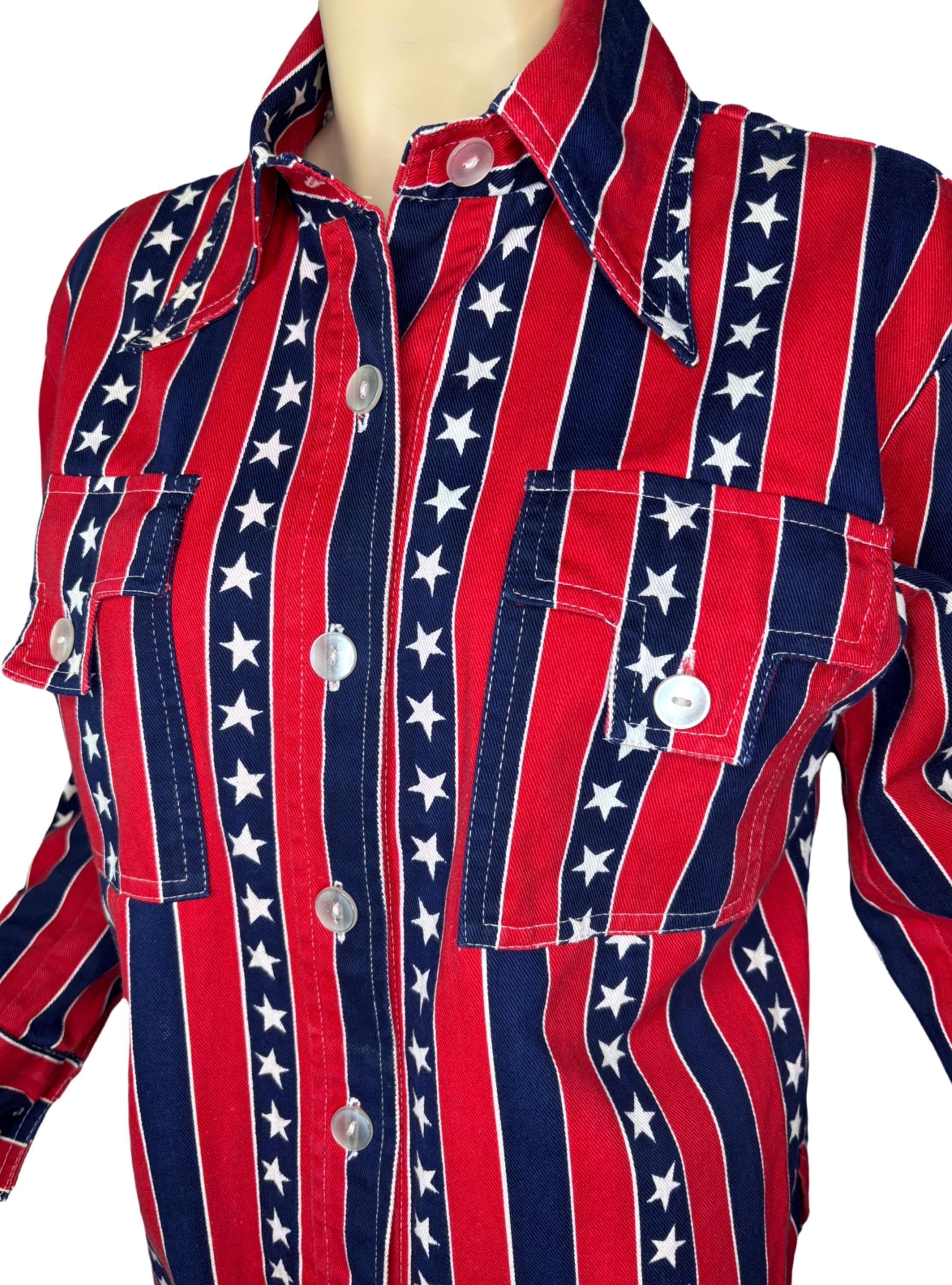 Vintage 70s Red White & Blue Stars and Stripes Cotton Shirt Jacket