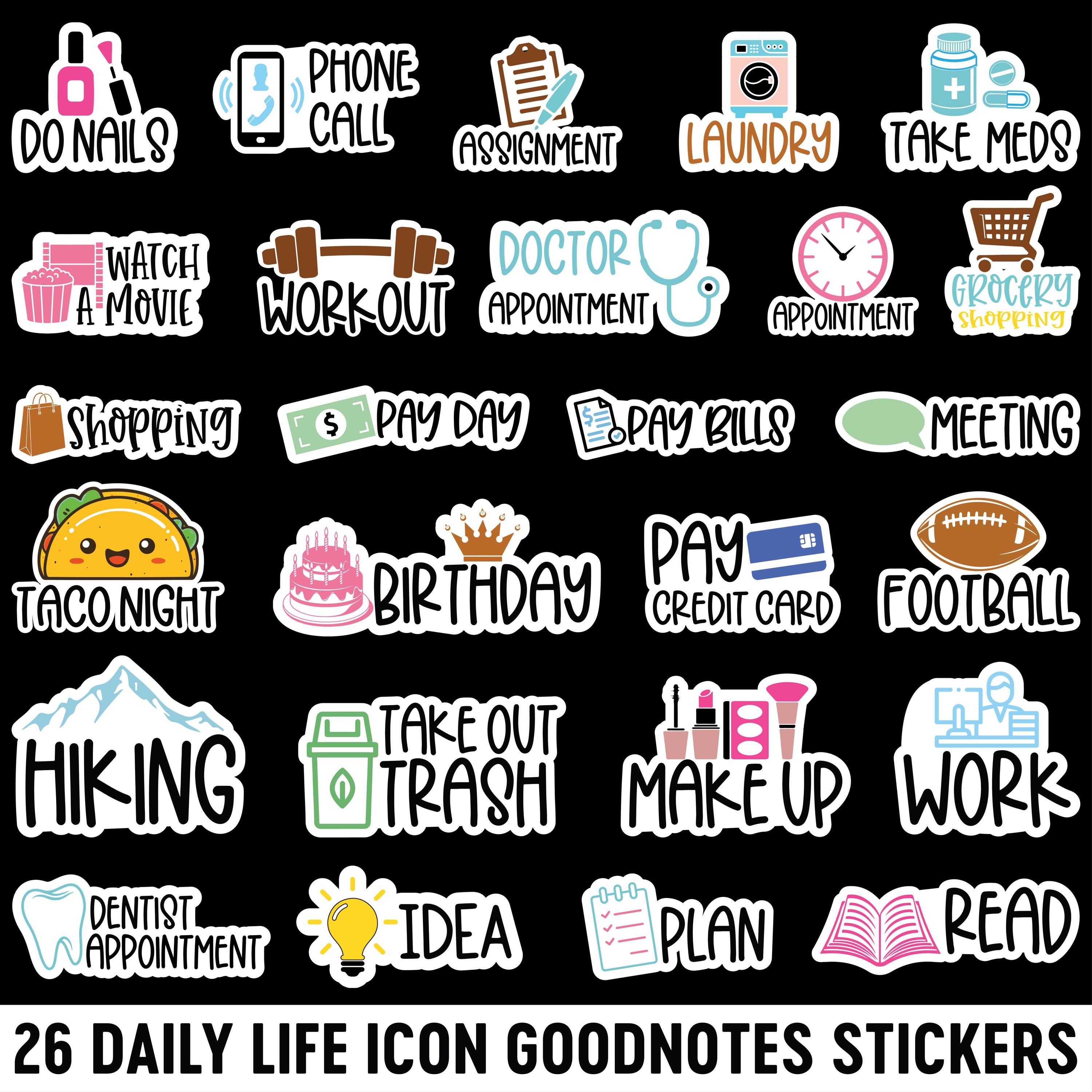 26 Daily Life Icon Goodnotes Stickers, Daily Planner Stickers ...