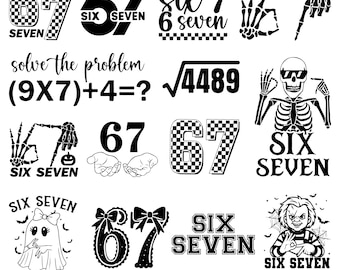 Paquete SVG de manos divertidas con memes Six Seven 6 7, SVG de esqueleto divertido con memes Six Seven 6 7, Humor viral de memes, Tendencia 67, Redes sociales divertidas, Archivo de corte Cricut