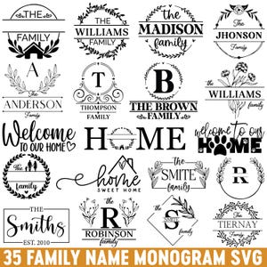 Familjenamnsmonogram SVG-paket, monogram SVG, delat monogram svg, familjesvg, familjeskylt svg, bröllopsmonogram svg, familjenamn svg Cricut