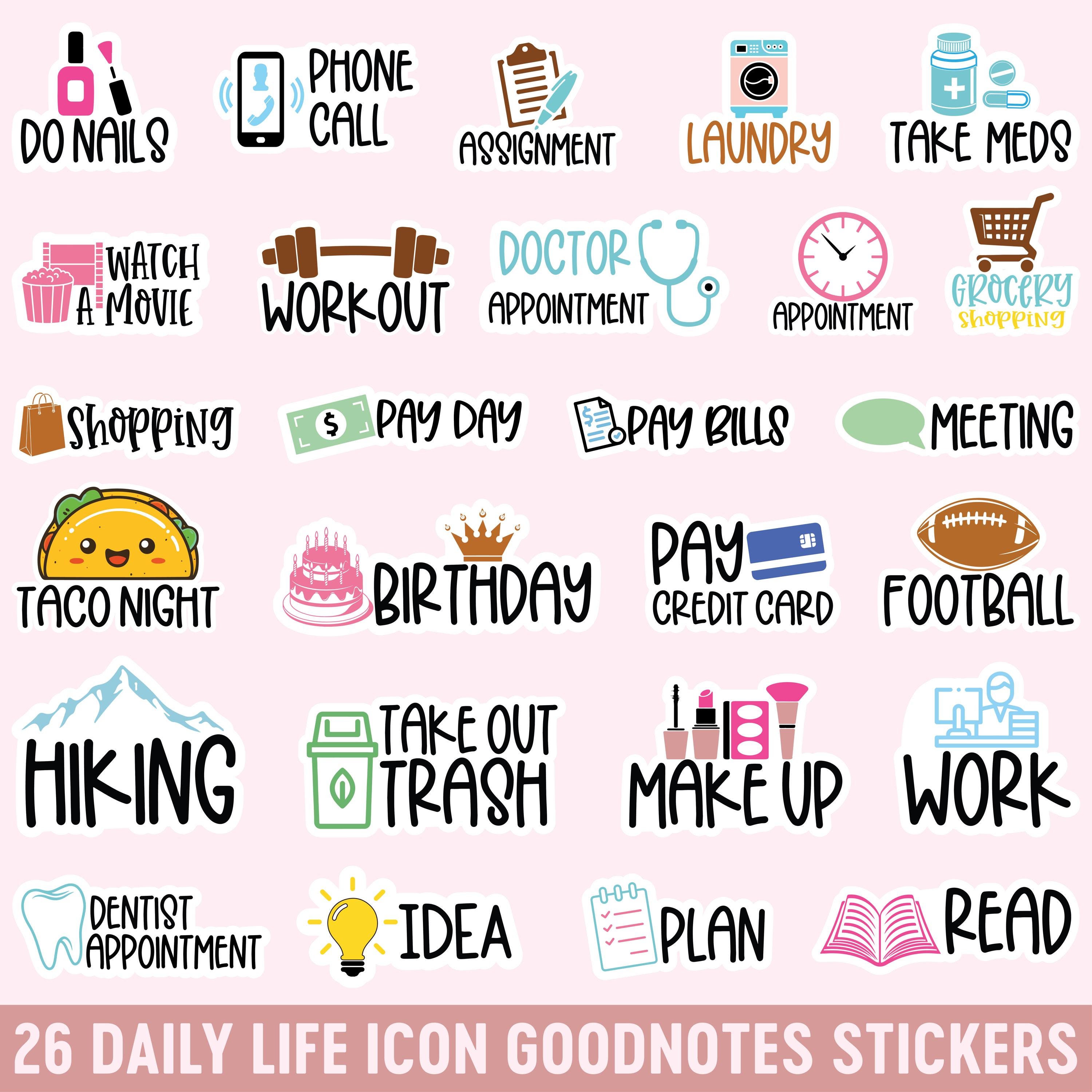 26 Daily Life Icon Goodnotes Stickers, Daily Planner Stickers ...