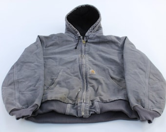Carhartt Logo Patch Grey Hooded Zip Up Jacket