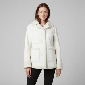 Y2K Mudd Fluffy White Suede Coat