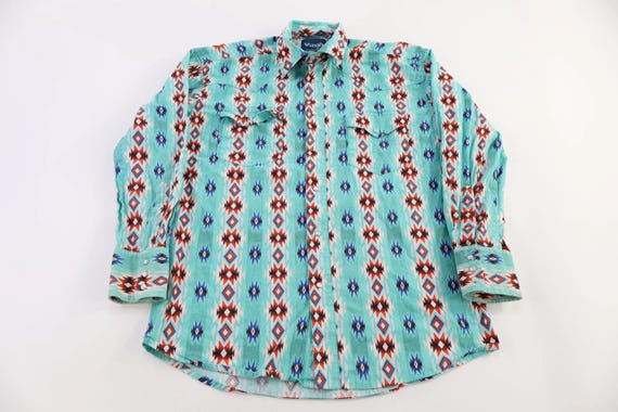 Vintage Wrangler Aztec Pattern LS Button Down - image 1