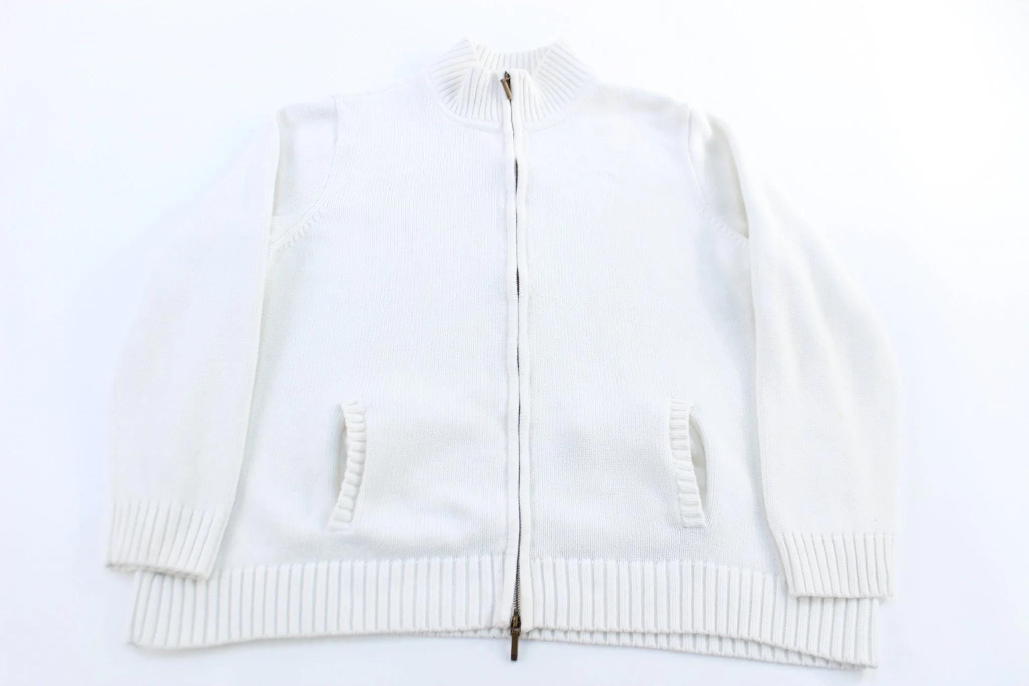 Women's Ralph Lauren Embroidered Logo White Full Zip Sweater
