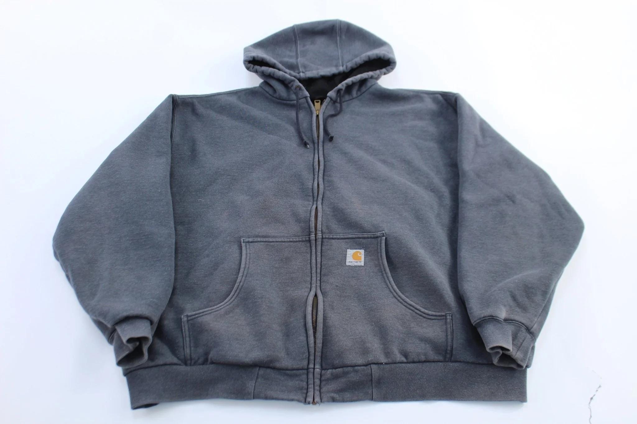 【送料&関税込】Carhartt Logo Patch Hoodie Carhartt Logo Patch Grey Zip up Hoodie - Etsy