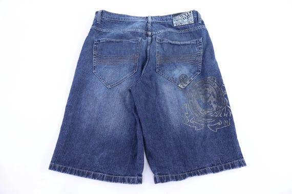 YK Southpole Embroidered Dark Wash Denim Shorts