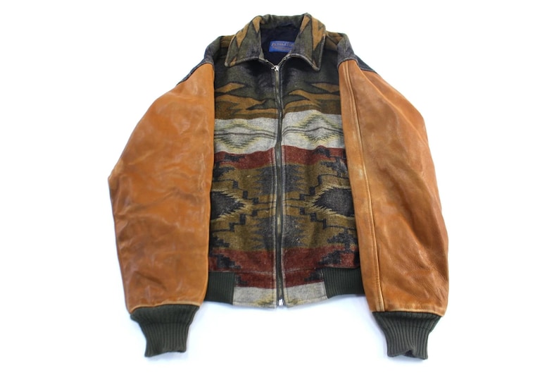 Vintage Pendleton Woolen Mills Aztec Patterned Leather Jacket - ThriftedThreads.com