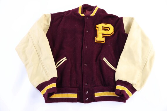 90's TM Athletics Maroon & Cream Varsity Jacket
