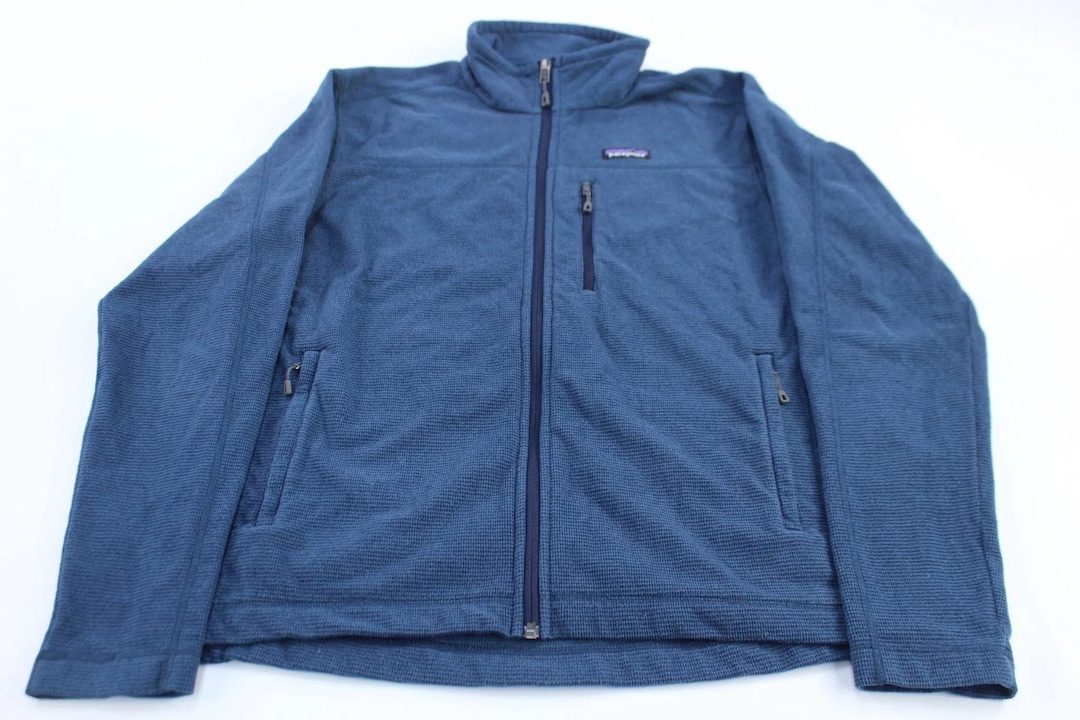 Patagonia ジップアップジャケット Patagonia Logo Patch Blue Zip up Jacket - Etsy