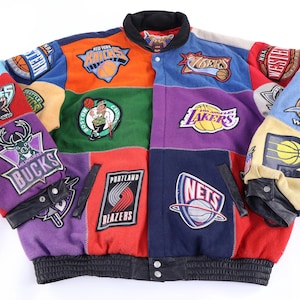 Vintage Jeff Hamilton NBA Teams Patchwork Wool Bomber Jacket