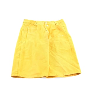Vintage Guess Logo Patch Yellow Wash Denim Shorts