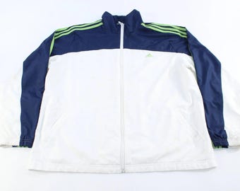 Adidas Embroidered Logo White, Navy Blue, & Green Striped Jacket