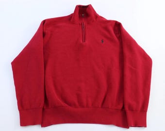 Polo Ralph Lauren Embroidered Logo Red Quarter Zip Sweater