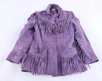 Chaqueta de mujer de ante morado con flecos estilo años 80 de Neiman Marcus
