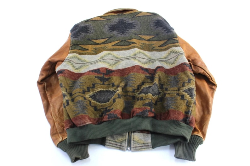 Vintage Pendleton Woolen Mills Aztec Patterned Leather Jacket - ThriftedThreads.com