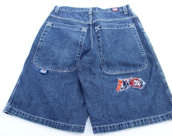 90's JNCO Embroidered Gas Mask Denim Baggy Shorts