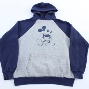 80's Disney Mickey Mouse Grey & Blue Pullover Hoodie - ThriftedThreads.com