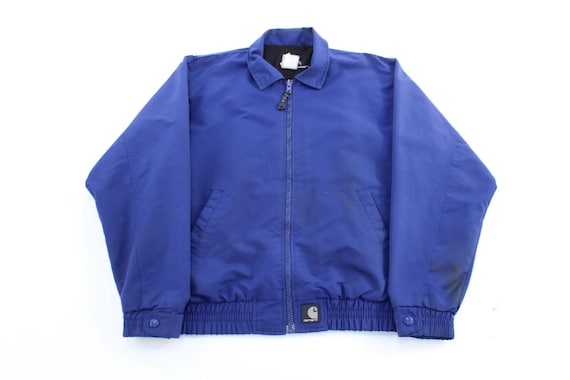 Carhartt ダークブルー ジップアップジャケット カーハート ロゴパッチ ブルー ジップアップ ジャケット - Etsy 日本