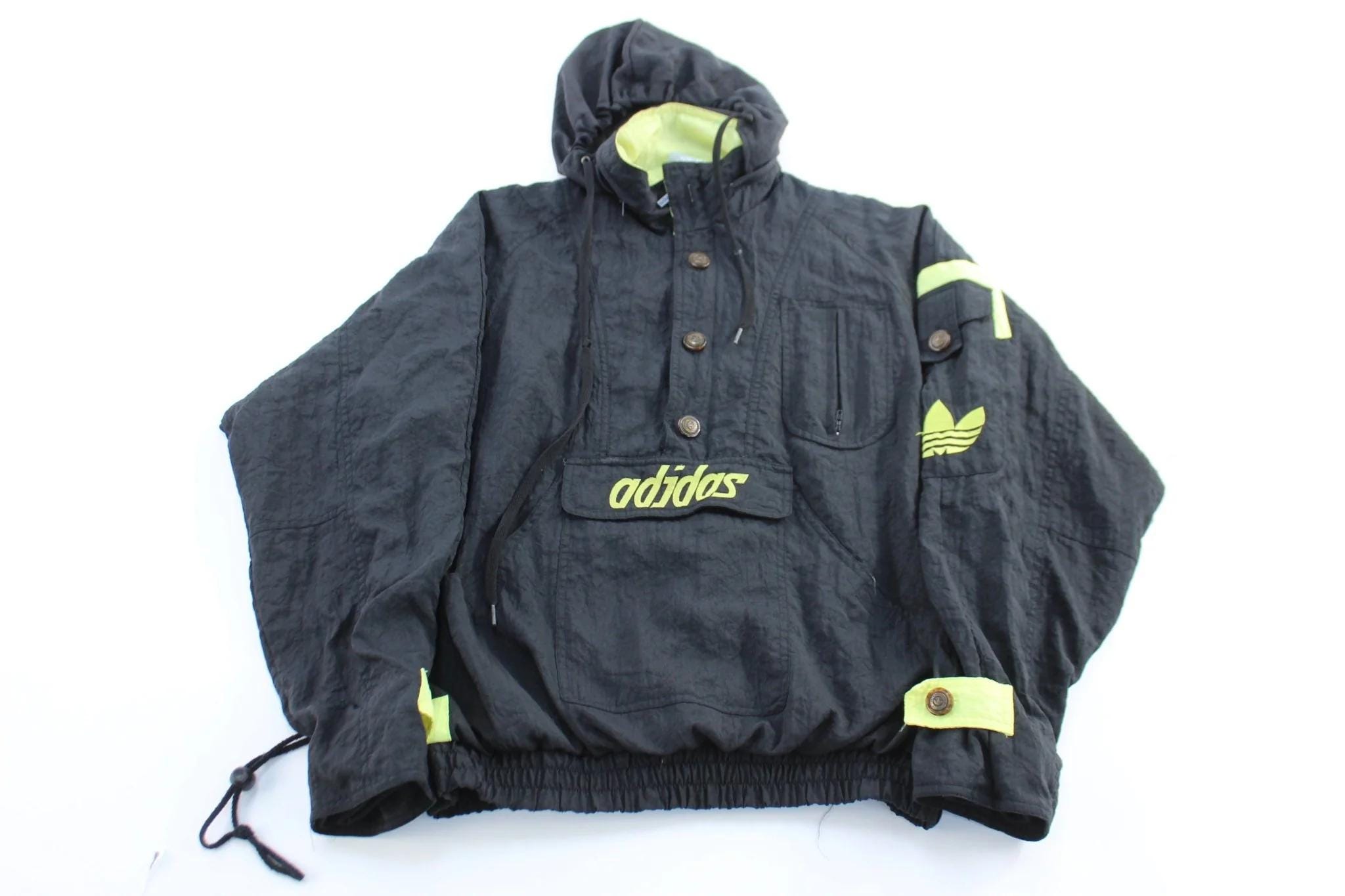80's Adidas Embroidered Logo Neon & Black Pullover Jacket - Etsy