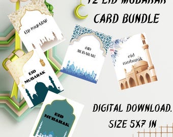 Eid Mubarak Karten 12er Pack | Eid Mubarak Karten Bündel | | Eid Mubarak Karte | Digitaler Download | 5x7
