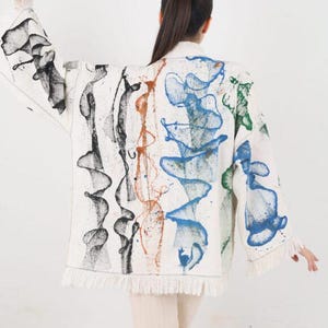 Boho Tie Dye Kimono, Linen Art Kimono, Long Summer Kimono, Festival Kimono, Ethnic Kimono, Travel Kimono, Summer Outfit, Gift for her