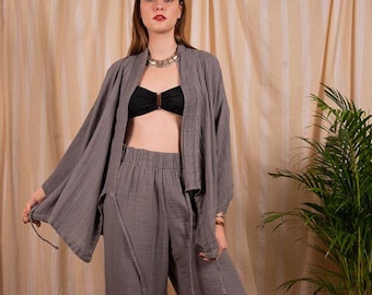 Cotton Kimono Set: Boho Loungewear, Relaxed Fit