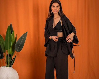 Boho Cotton Kimono Set: Relaxed Loungewear Outfit