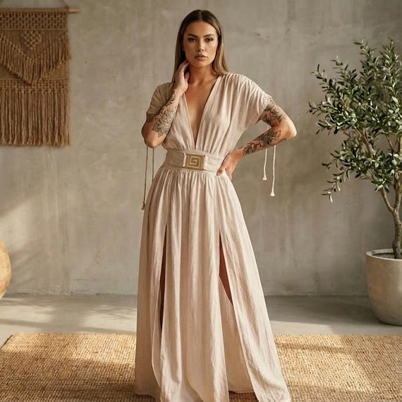 summer dress with slits on both sides elegant shoulder a line maxi dress side slits lightweight