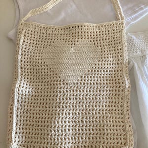 Ecru Häkeln Schultertasche, Boho Herz Frauen Tasche, Handgemachte Fluch
