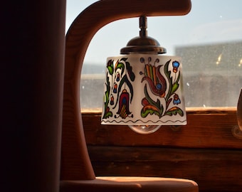 Boho Wooden Table Lamp with Stained Glass