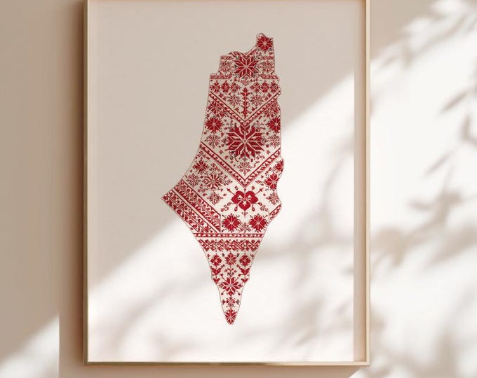 Palestinian Tatreez Embroidery in Deep Red (Classic Cross-Stitch Style) (Digital Download)