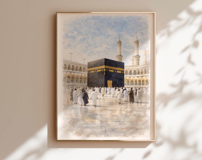 Masjid Al-Haram Watercolor Art Print - Kaaba in Mecca Islamic Wall Art (Digital Download)