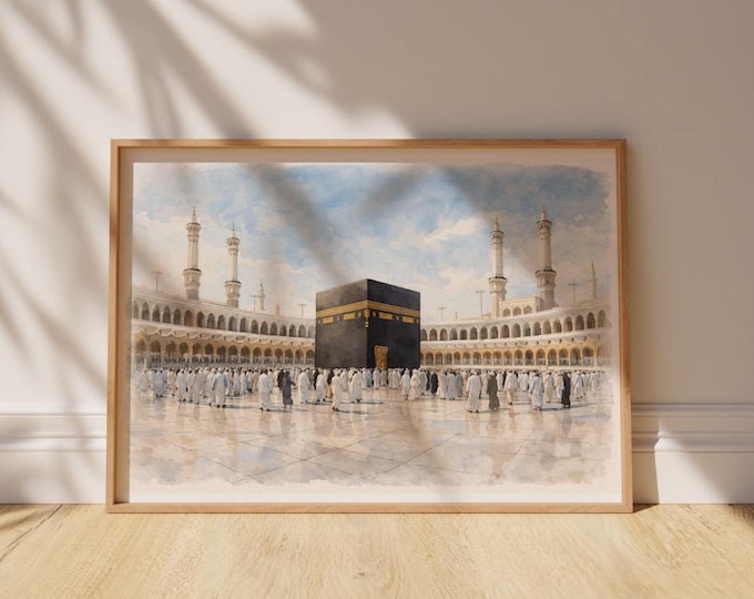Masjid Al-Haram Watercolor Art Print - Kaaba in Mecca Islamic Wall Art (Digital Download)