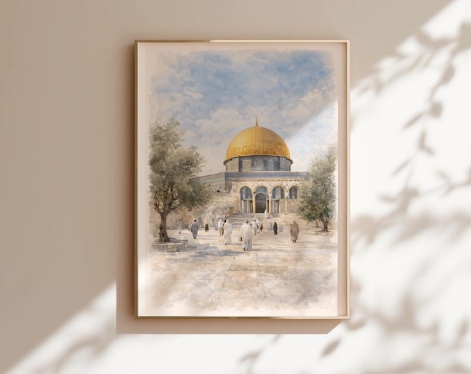 Masjid Al-Aqsa Watercolor Art Print – Jerusalem Islamic Wall Decor (Digital Download)