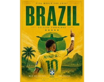 Neymar Brazil World Cup 2026 Poster Matte Vertical Poster | Seleção Canarinho Soccer Wall Art