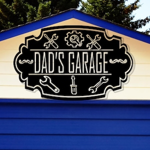 Personalized Metal Garage Sign - Custom Name Garage Location - Metal Wall Art - Housewarming Plaque Decor-Man Cave Dad&#39;s - Gift for Mechanic