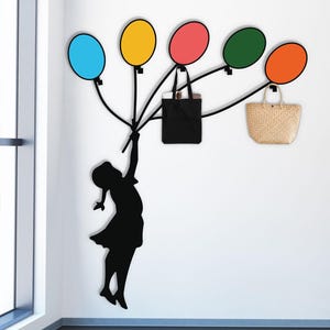 Banksy Flying Balloon Girl, Chıldren&#39;s Room  for Hanger,Color Metal Hanger,  Balloon girl metal wall decor, Graffiti street art, Freedom art