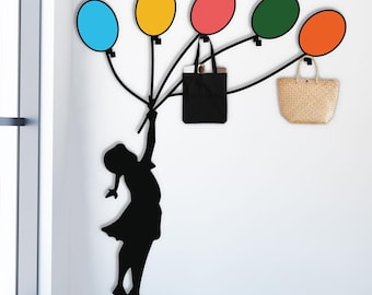 Arte de pared de metal con la chica globo de Banksy: decoración de arte callejero con grafiti